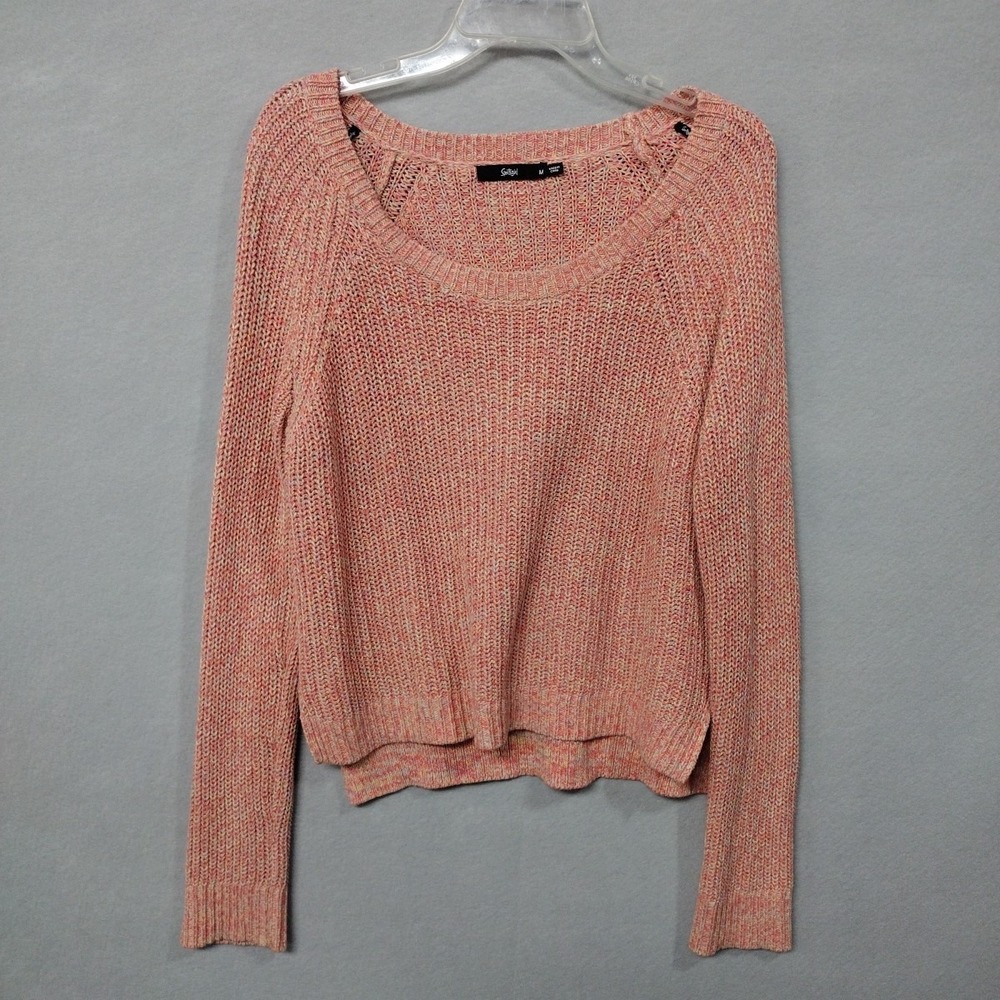 Y2K Knit Sweater Women's M Pullover Long Sleeve Cotton Heathered Pink Sportsgirl